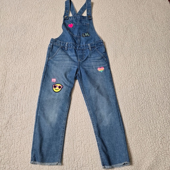 The Children's Place Denim Overalls with Embroidered Patches Girls' Size 6X/7 - Picture 2 of 15